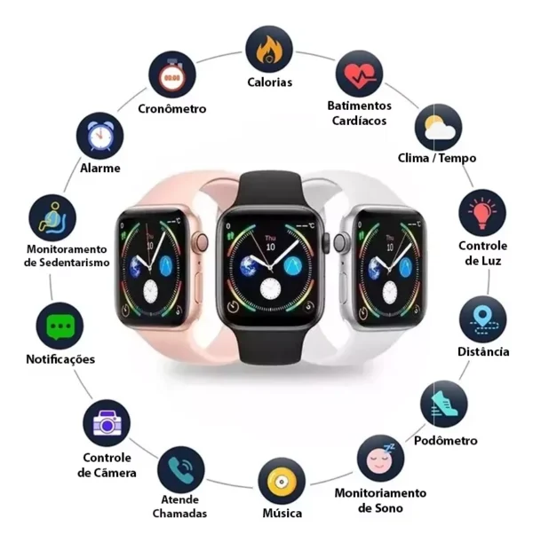 Smartwatch W34+ Android Ios 2023 Desenho Da Pulseira Lisa Silicone - Imagem 9